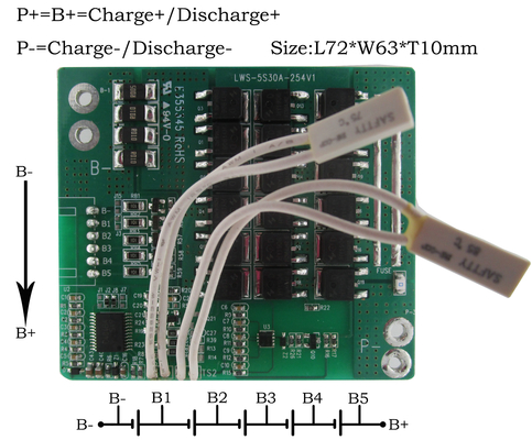 18.5V 30A 5S LTO แบตเตอรี่ BMS ความหนา 1.6 มม. สำหรับแบตเตอรี่ลิเธียมไอออน