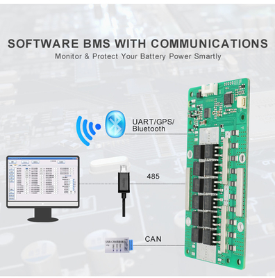 UART Communications Active Balance BMS 12V 60A 4S 120 × 65 × 10 มม. ขนาด