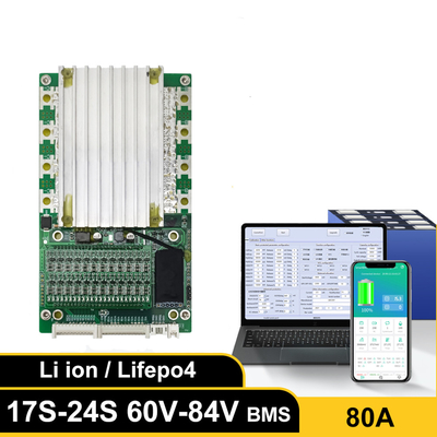บอร์ดป้องกันแบตเตอรี่อัจฉริยะ BMS พร้อมบาลานเซอร์ 17S-24S 80A พร้อม BT UART 60V 72V